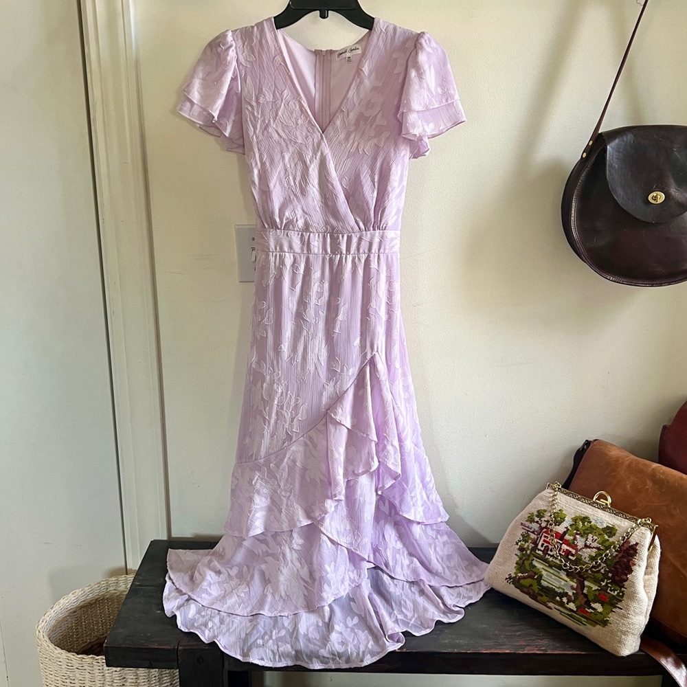 *Emerald Sundae Lilac Lavender Ruffle Midi Dress XS